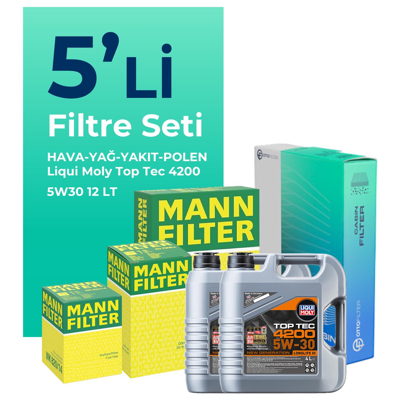 MANN Mercedes Sprinter 313 Dizel Filtre Bakım Seti Liqui Moly Motor Yağlı (2011-2016) 5 Li