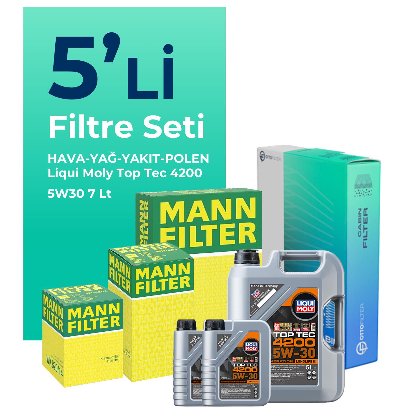 MANN Mercedes Vito 111 CDI 1.6 Dizel Filtre Bakım Seti Liqui Moly Motor Yağlı (2014-2021) 5 Li