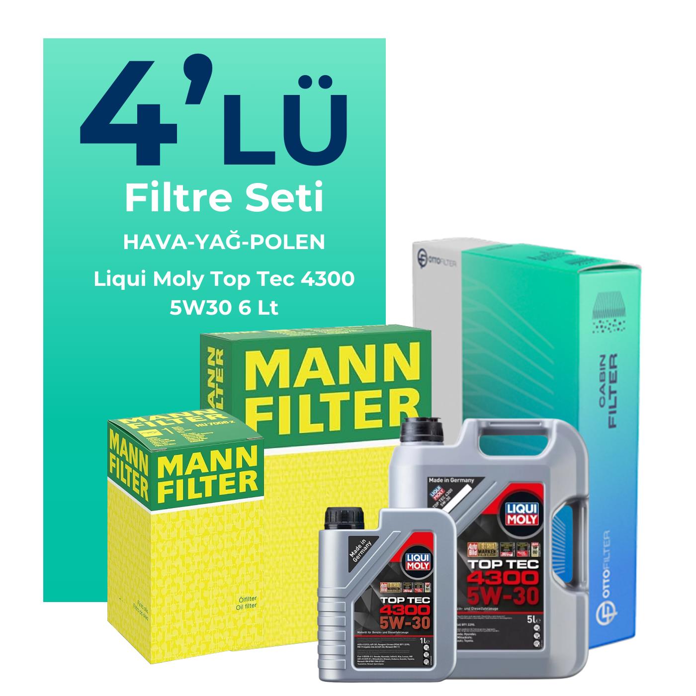 MANN Renault Megane 1.3 Benzin TCe Filtre Bakım Seti Liqui Moly Motor Yağlı (2019-2024) 4 Lü