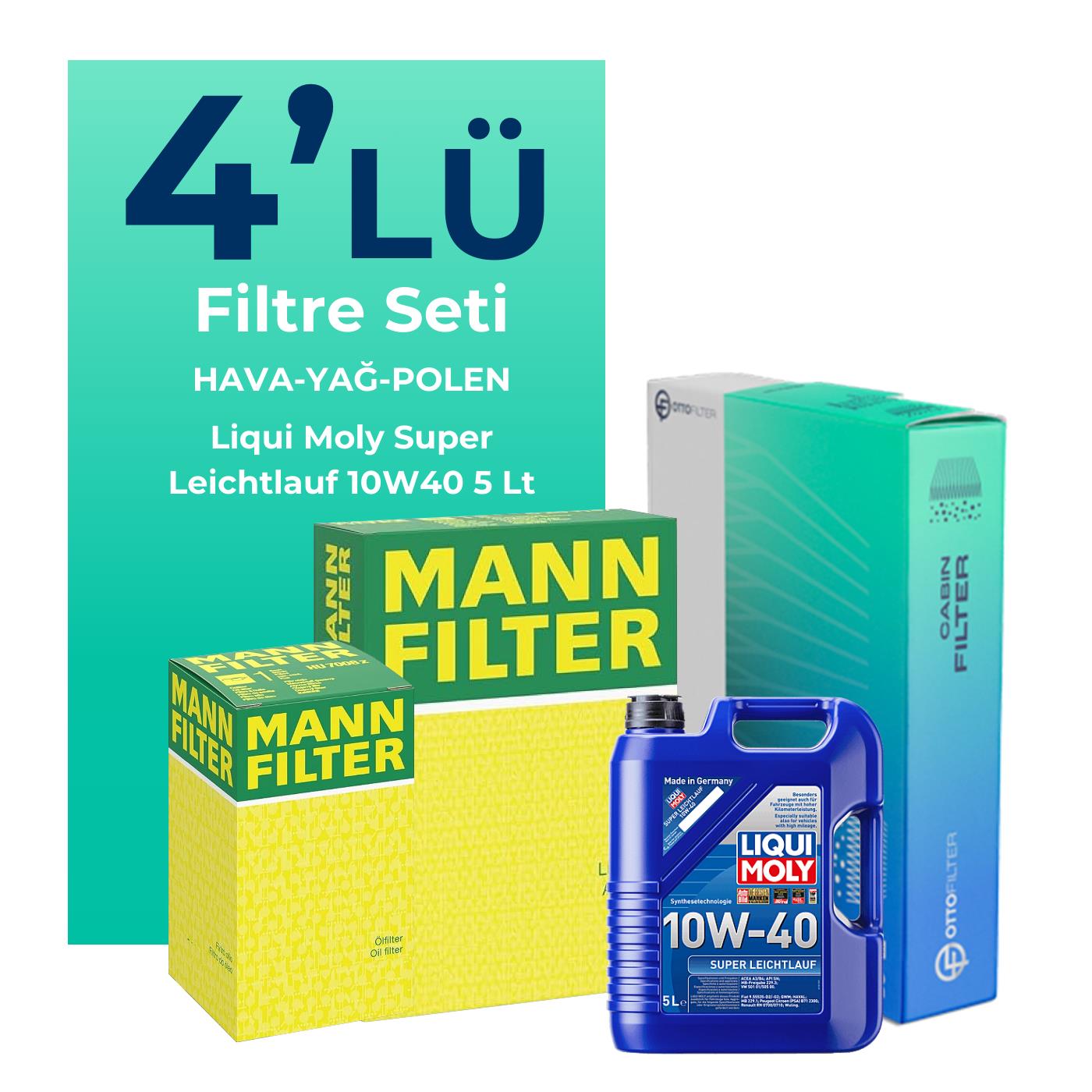 MANN Renault Modus 1.4 Benzin Filtre Bakım Seti Liqui Moly Motor Yağlı (2004-2009) 4 Lü