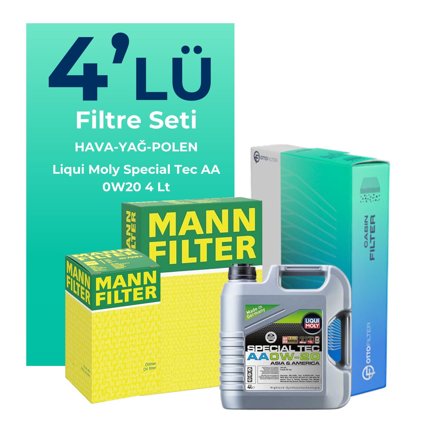 MANN Toyota C-HR 1.2 Filtre Bakım Seti Liqui Moly Motor Yağlı (2016-2020) 4 Lü
