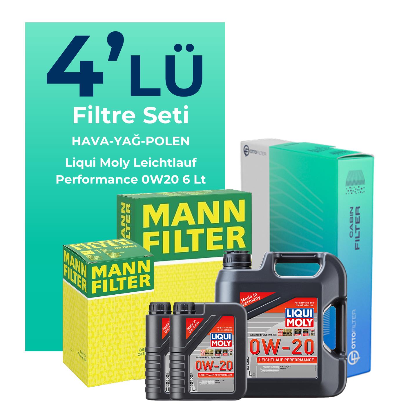 MANN Volvo V40 1.5 Benzin Filtre Bakım Seti Liqui Moly Motor Yağlı (2015-2019) 4 Lü