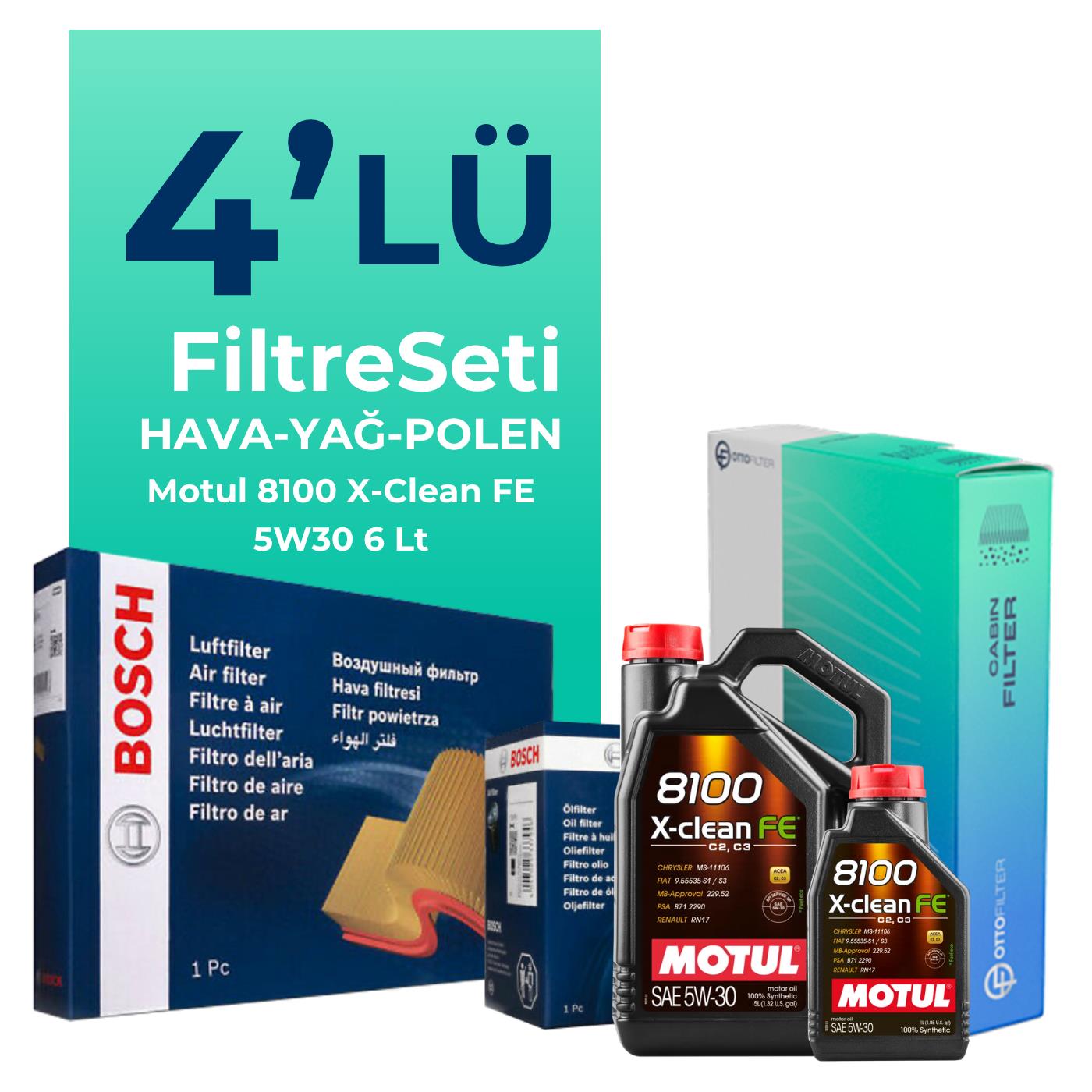 Bosch Dacia Duster 1.3 Benzinli Filtre Bakım Seti Motul Motor Yağlı (2018-2024) 4 Lü