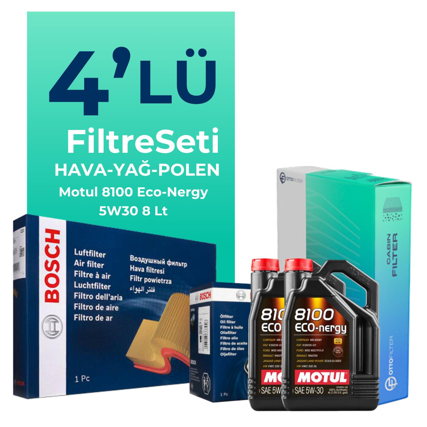 BOSCH Mercedes E500 Benzin Filtre Bakım Seti Motul Motor Yağlı (2003-2006) 4 Lü