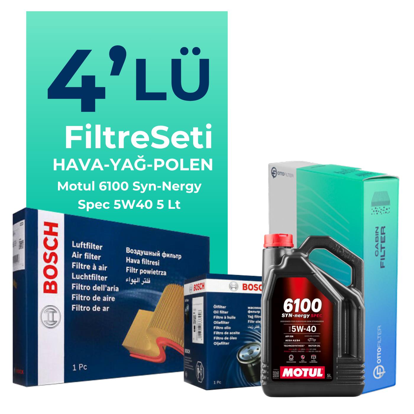 BOSCH Renault Captur 1.2 Benzin TCe Filtre Bakım Seti Motul Motor Yağlı (2013-2019) 4 Lü