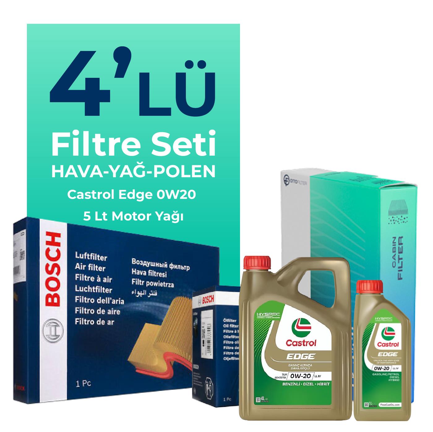 BOSCH Skoda Octavia 1.5 Benzinli Filtre Bakım Seti Castrol Motor Yağlı (2020-2024) 4 Lü