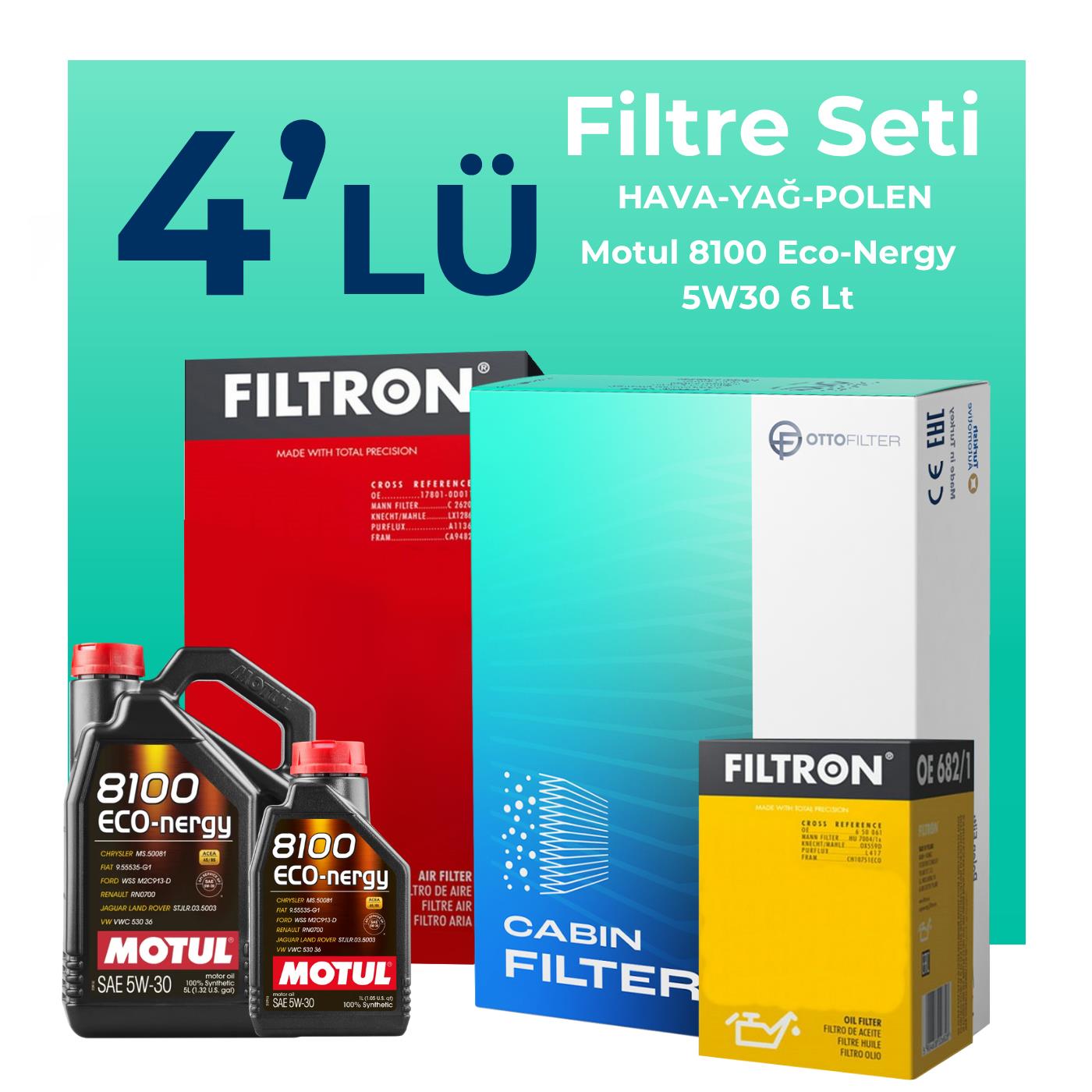 Filtron Mercedes B200 Benzin Filtre Bakım Seti Motul Motor Yağlı (2012-2018) 4 Lü