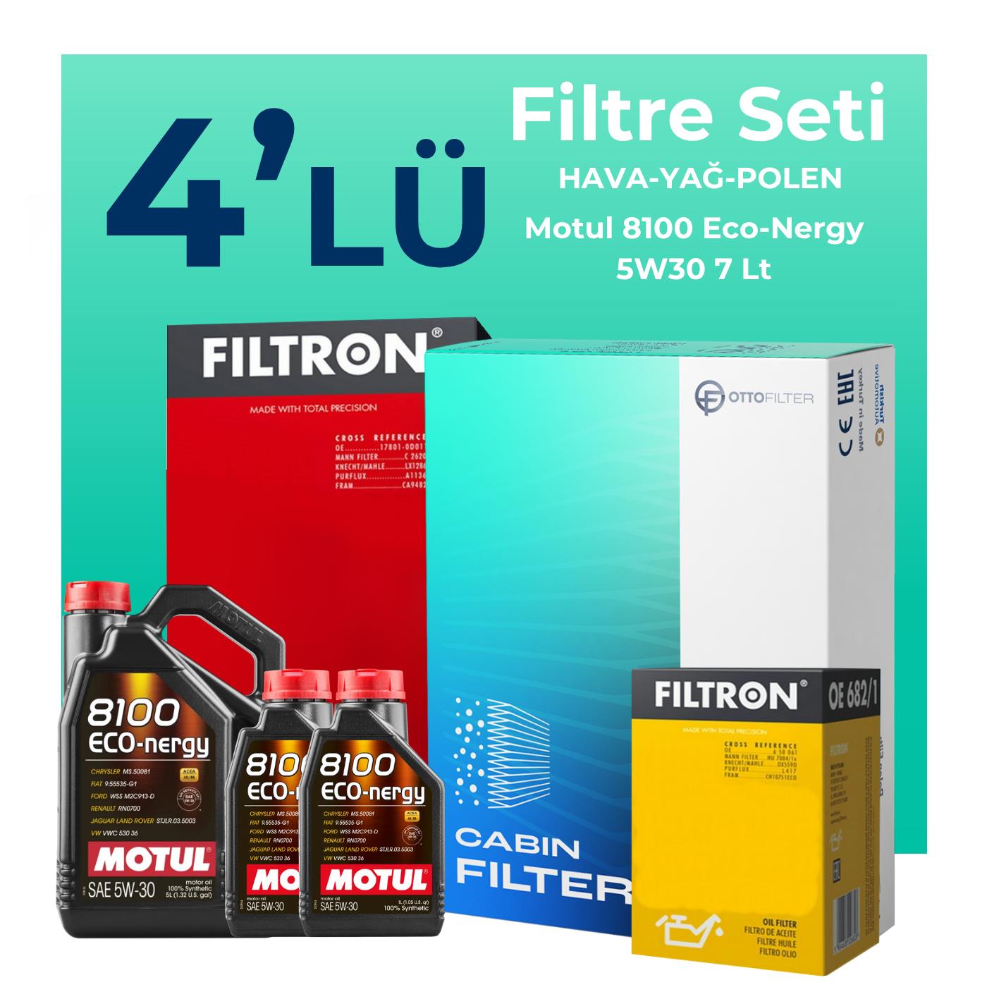Filtron Mercedes E250 Benzin Filtre Bakım Seti Motul Motor Yağlı (2013-2015) 4 Lü