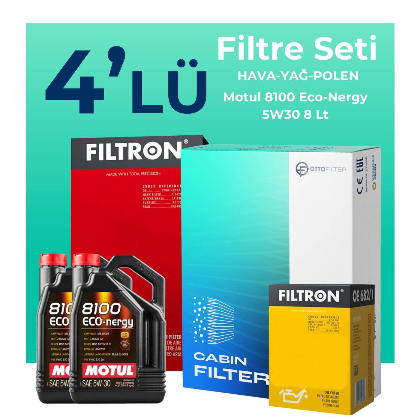 Filtron Mercedes E350 Benzin Filtre Bakım Seti Motul Motor Yağlı (2005-2009) 4 Lü