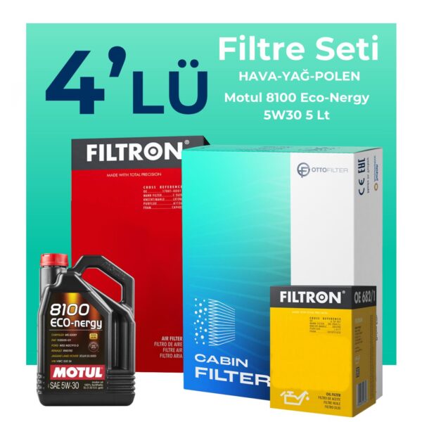 Filtron Renault Clio 1.4 Benzin Filtre Bakım Seti Motul Motor Yağlı (2005-2012) 4 Lü