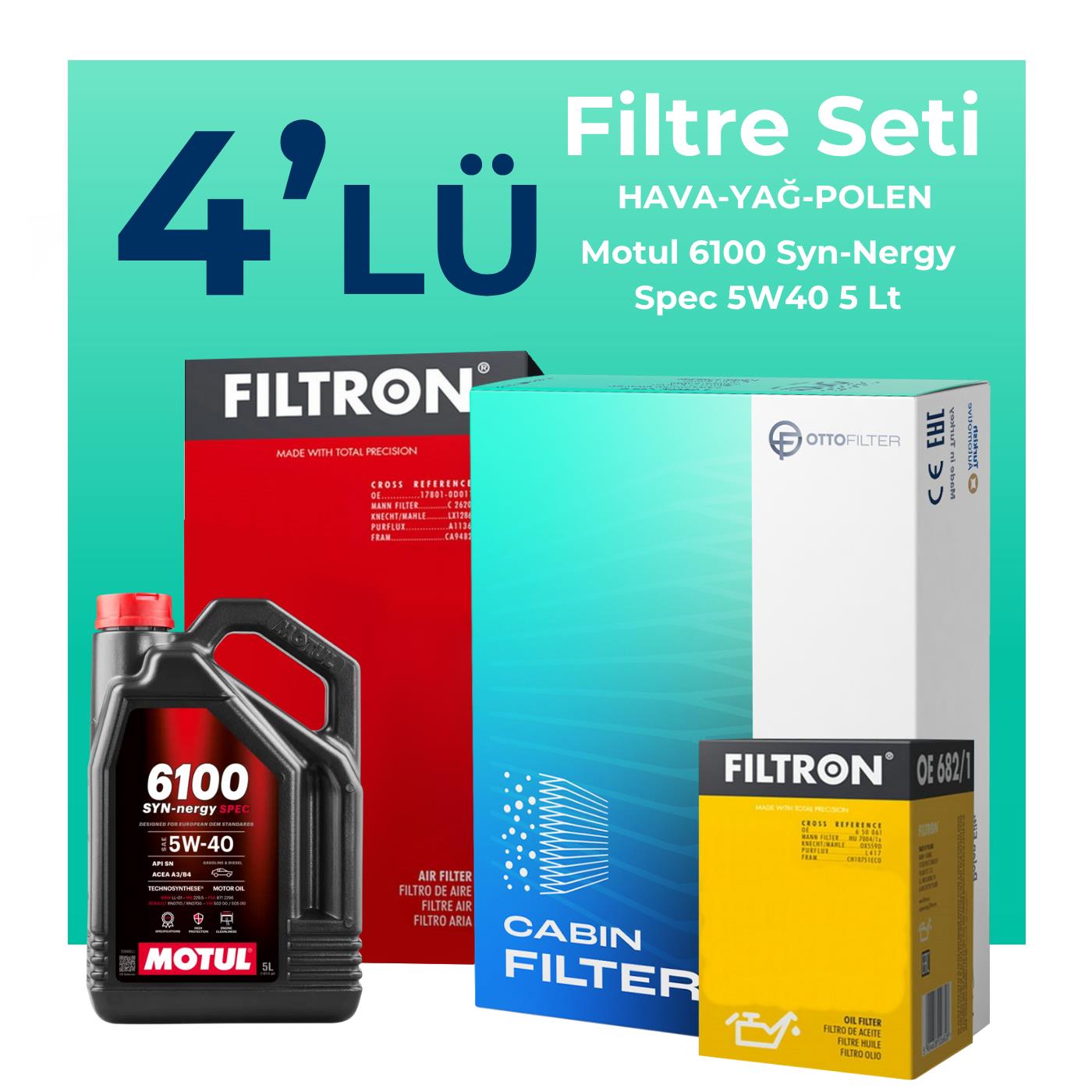 Filtron Renault Megane 1.2 Benzin TCe Filtre Bakım Seti Motul Motor Yağlı (2016-2019) 4 Lü