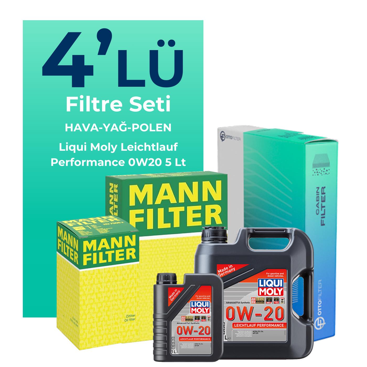 MANN Alfa Romeo Tonale 1.5 Hybrid Filtre Bakım Seti Liqui Moly Motor Yağlı (2022-2024) 4 Lü
