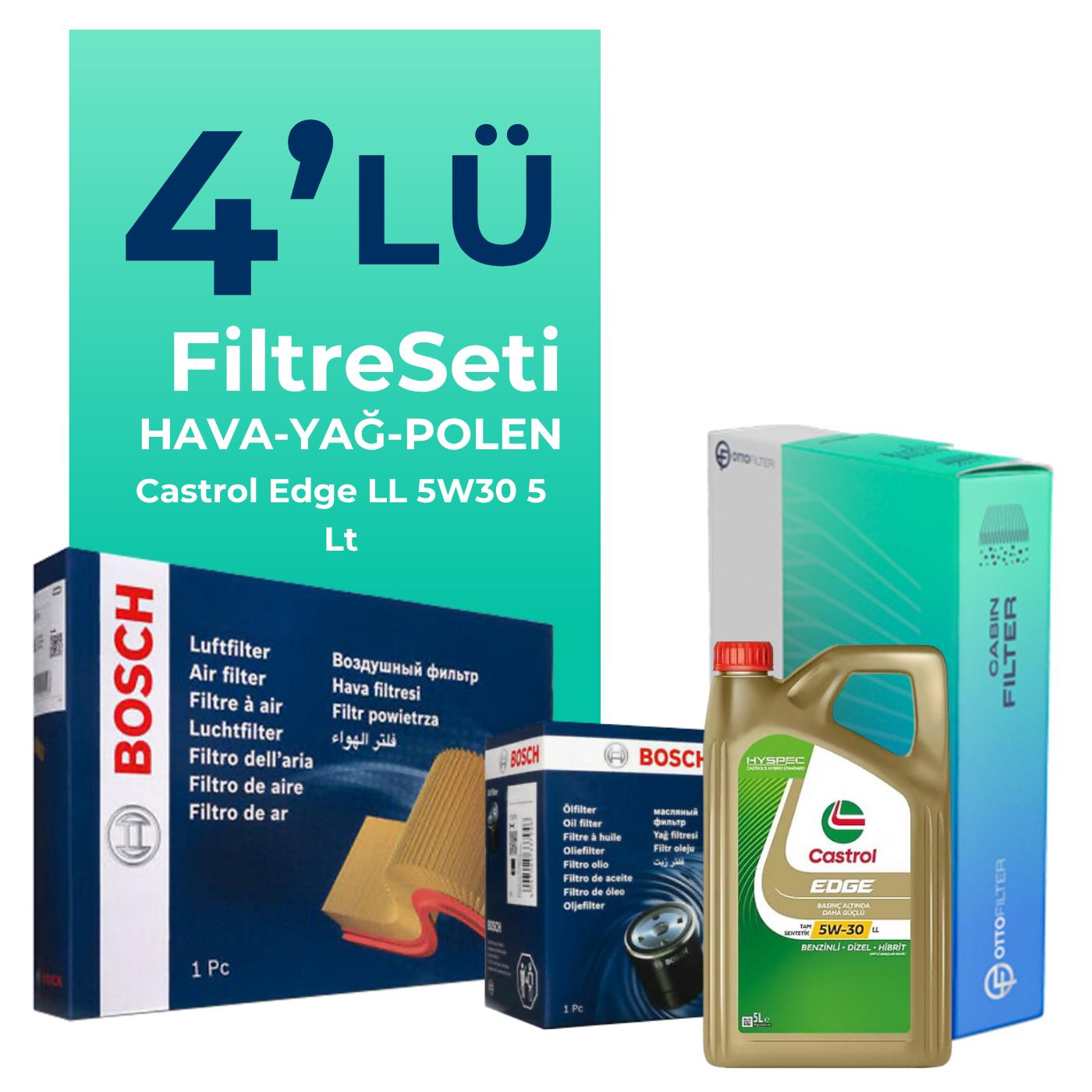 Bosch BMW 1.16D Filtre Bakım Seti Castrol Motor Yağlı (2015-2019) 4 Lü
