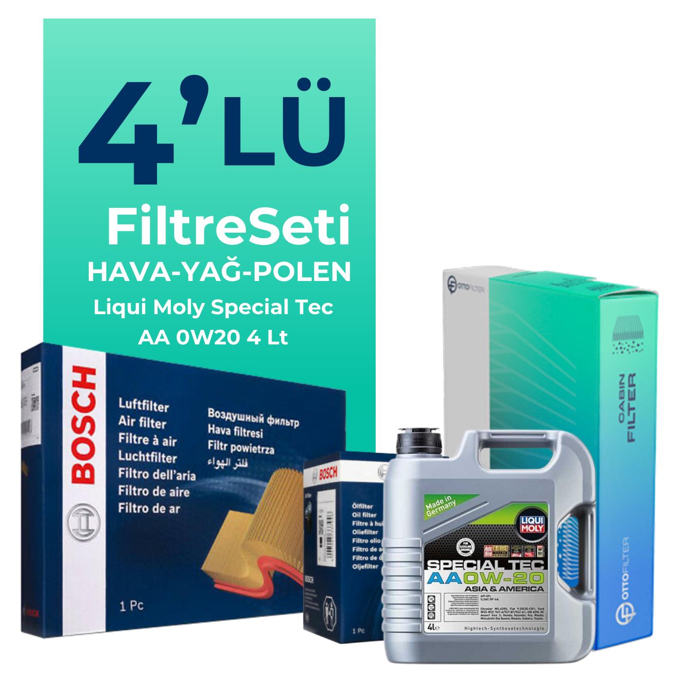 BOSCH Fiat Panda 1.0 Filtre Bakım Seti Liqui Moly Motor Yağlı (2021-2026) 4 Lü
