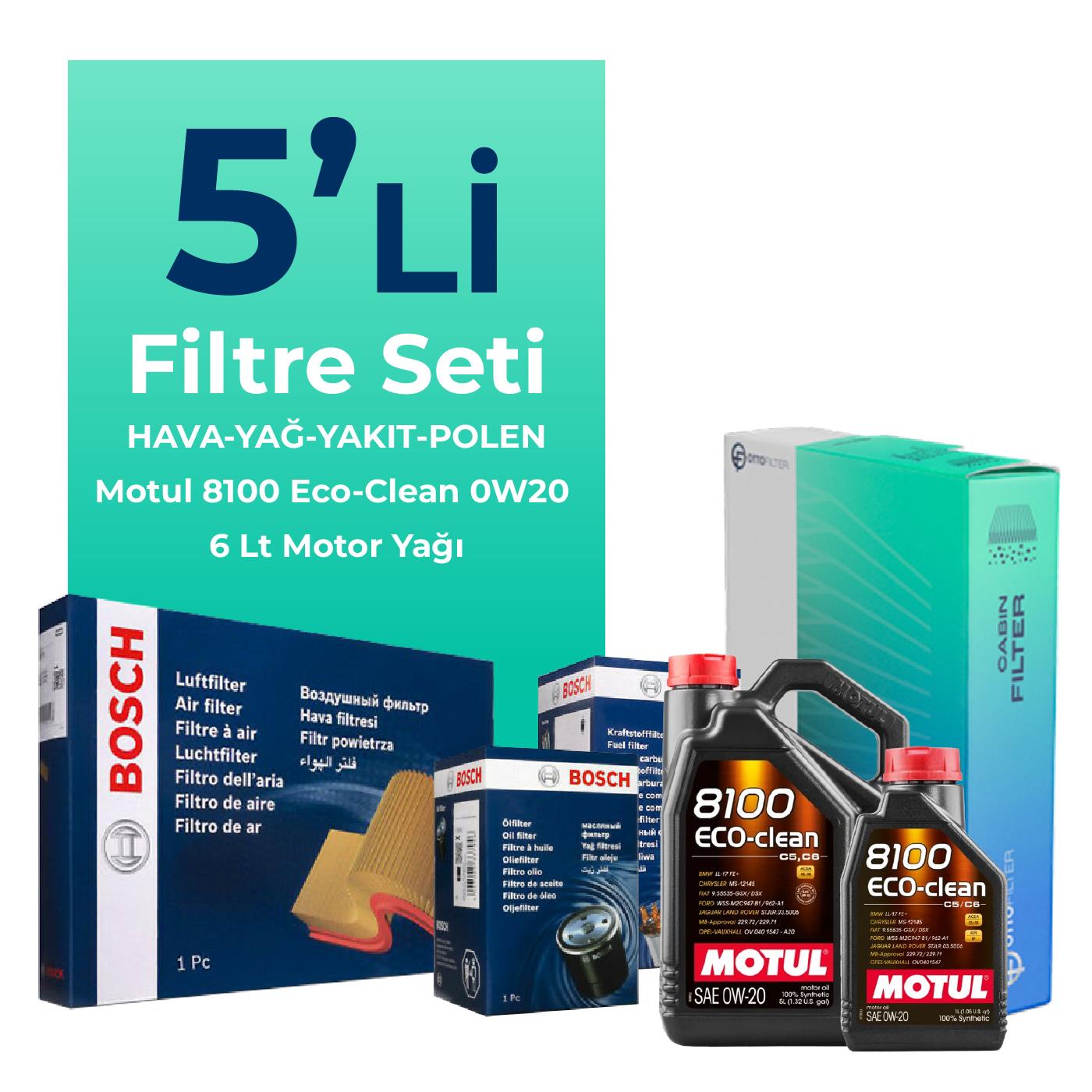 BOSCH Volvo S90 2.0 Dizel B5 Filtre Bakım Seti Motul Motor Yağlı (2020-2024) 5 Li