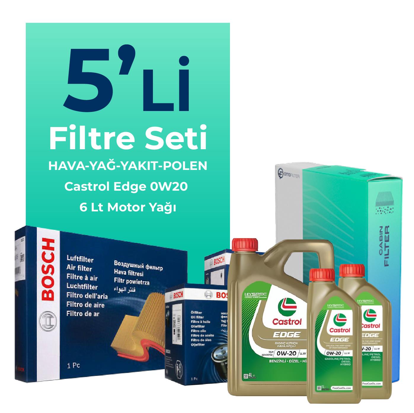 BOSCH Volvo S90 2.0 Dizel D5 Filtre Bakım Seti Castrol Motor Yağlı (2016-2022) 5 Li
