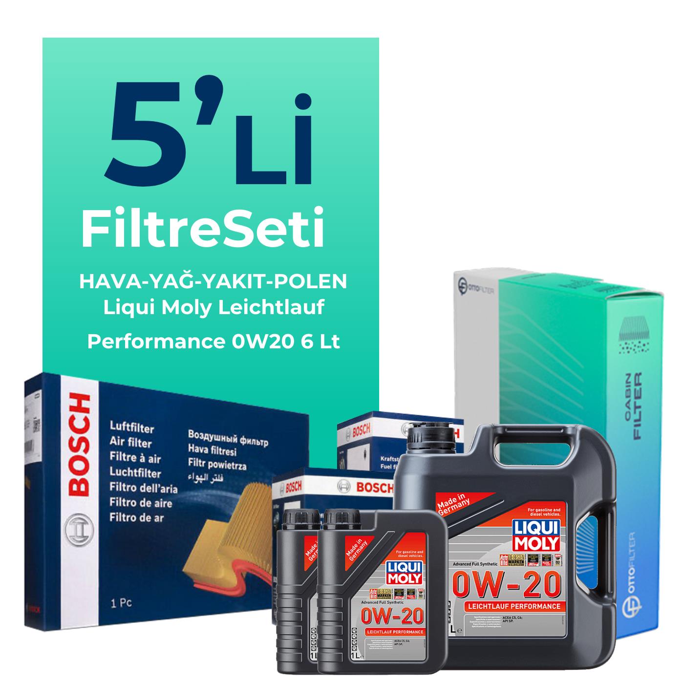 BOSCH Volvo XC90 2.0 Dizel B5 Filtre Bakım Seti Liqui Moly Motor Yağlı (2019-2024) 5 Li