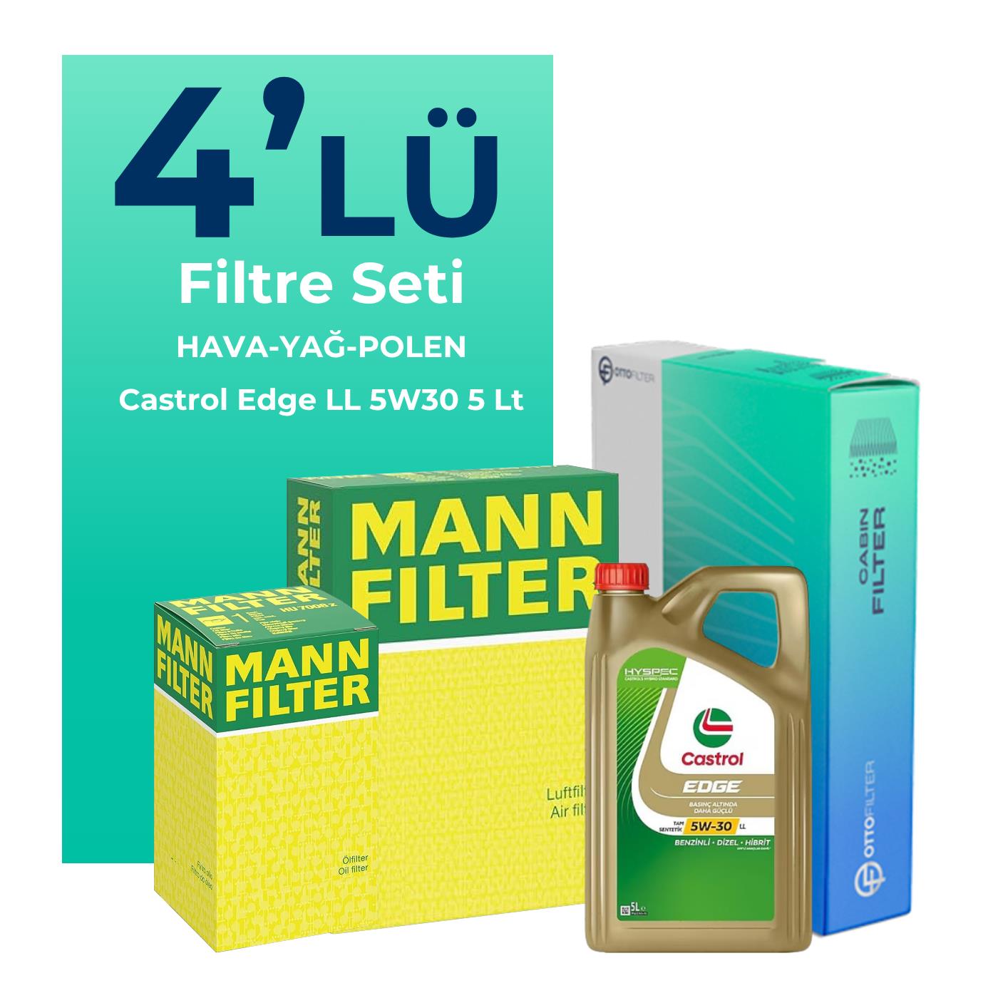 MANN BMW 1.16D Filtre Bakım Seti Castrol Motor Yağlı (2015-2019) 4 Lü