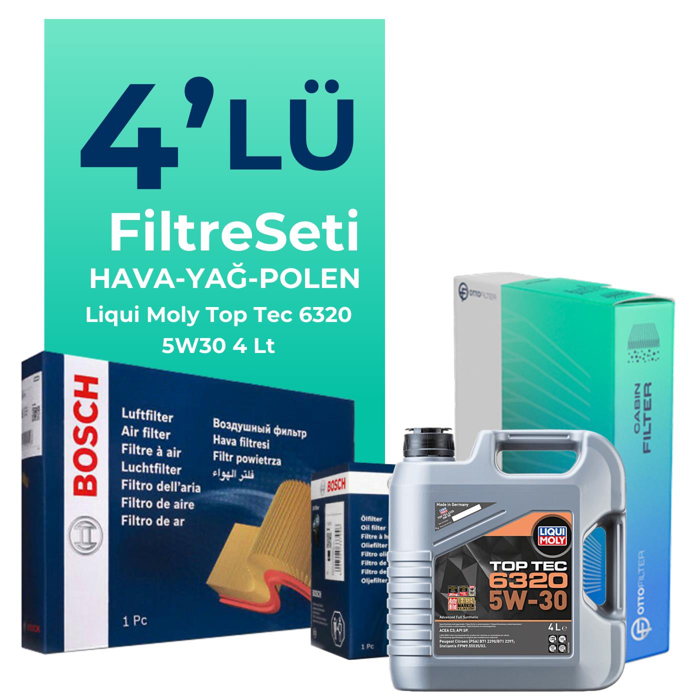 BOSCH Jeep Avenger 1.2 Filtre Bakım Seti Liqui Moly Motor Yağlı (2024-2026) 4 Lü