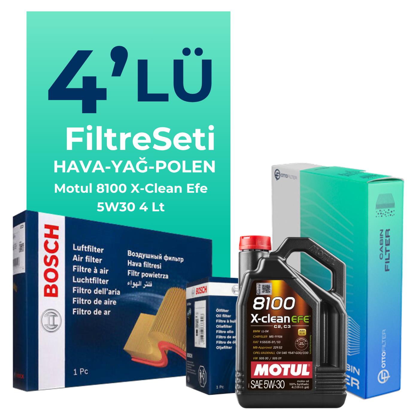 BOSCH Jeep Avenger 1.2 Filtre Bakım Seti Motul Motor Yağlı (2024-2026) 4 Lü