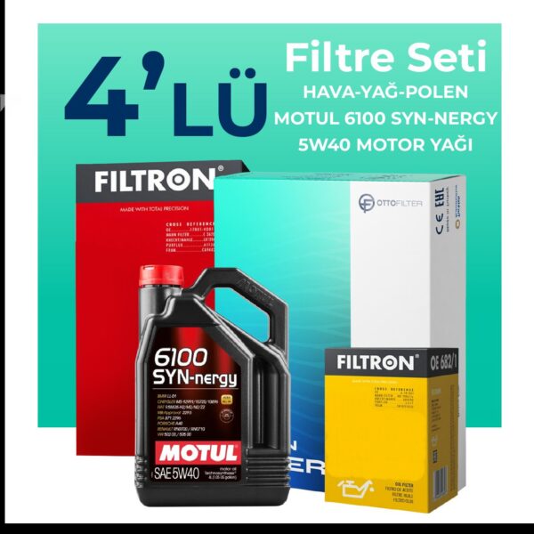 Filtron Renault Symbol 1.2 Benzin Filtre Bakım Seti Motul Motor Yağlı (2009-2013) 4 Lü