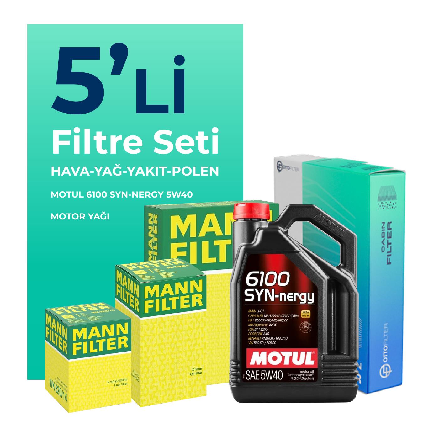 MANN Nissan Qashqai 2.0 Dizel Filtre Bakım Seti Motul Motor Yağlı (2007-2013) 5 Li