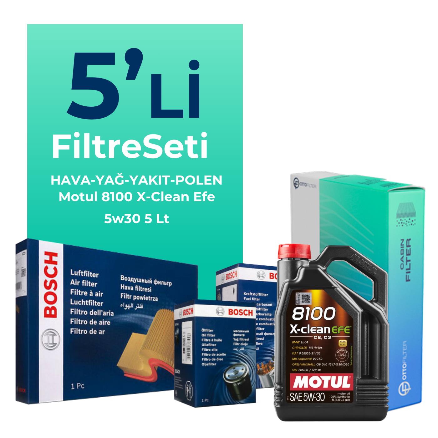 BOSCH Hyundai Tucson 1.6 Dizel Filtre Bakım Seti Motul Motor Yağlı (2018-2020) 5 Li