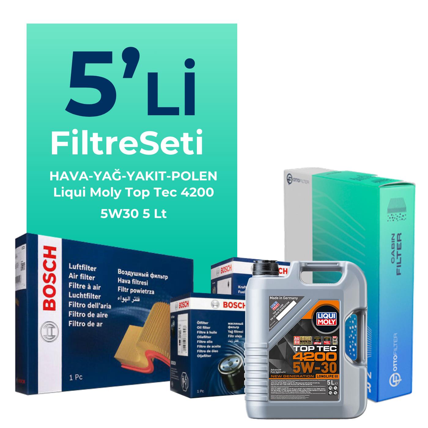 BOSCH Hyundai Tucson 1.6 Dizel Filtre Bakım Seti Liqui Moly Motor Yağlı (2018-2020) 5 Li
