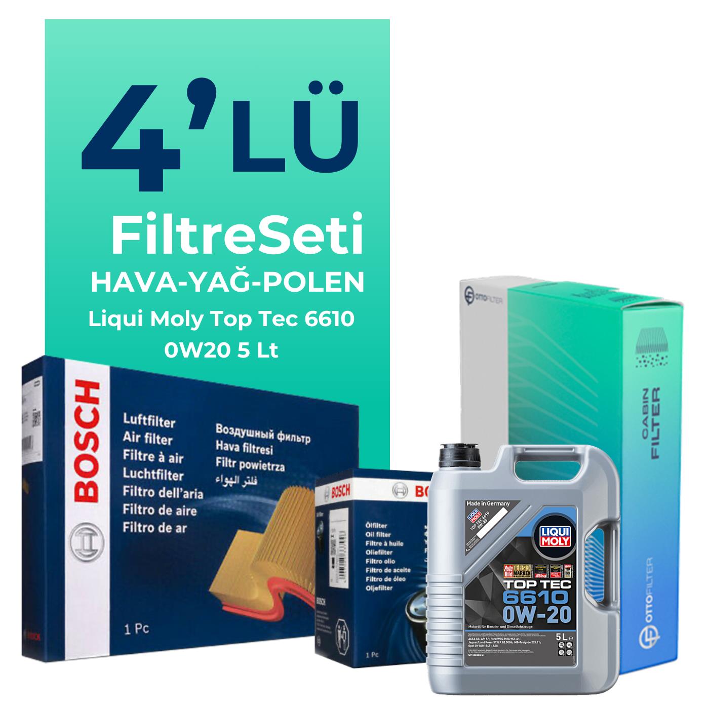 BOSCH Opel Astra K 1.4 Turbo 145 HP Filtre Bakım Seti Liqui Moly Motor Yağlı (2015-2021) 4 Lü