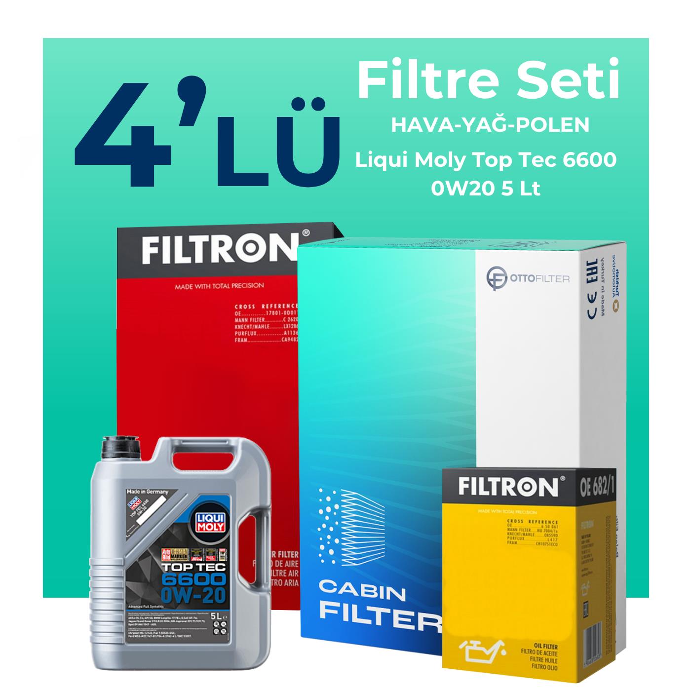 Filtron BMW 4.20 Benzinli Filtre Bakım Seti Liqui Moly Motor Yağlı (2020-2024) 4 Lü