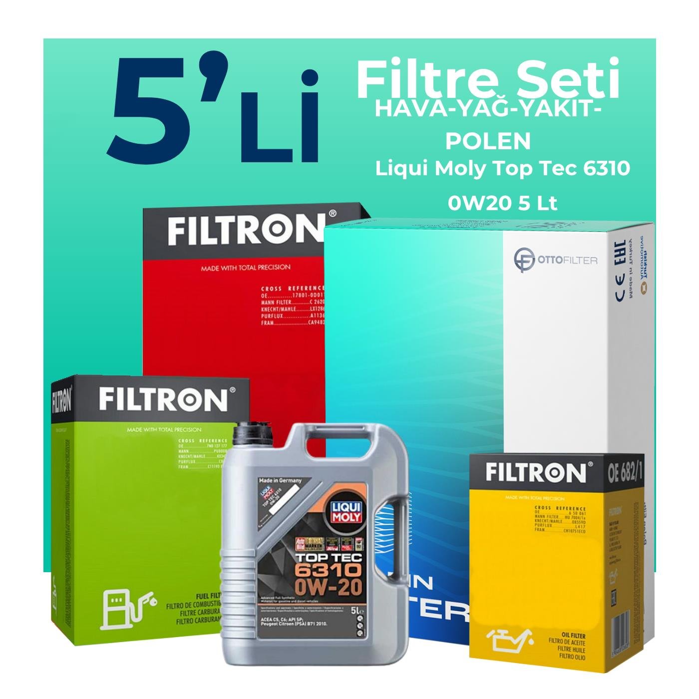 Filtron Fiat Egea 1.6 Dizel Filtre Bakım Seti Liqui Moly Motor Yağlı (2015-2023) 5 Li