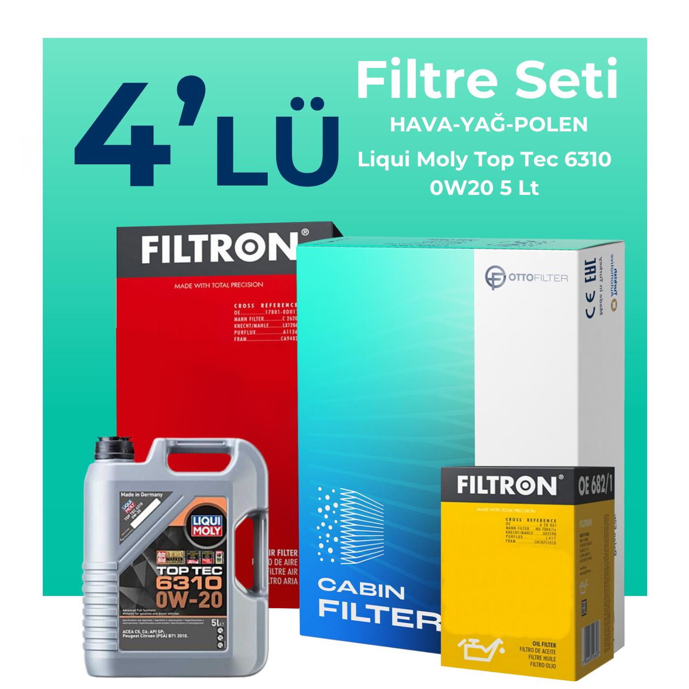 Filtron Jeep Renegade 1.5 Hybrid Filtre Bakım Seti Liqui Moly Motor Yağlı (2023-2024) 4 Lü