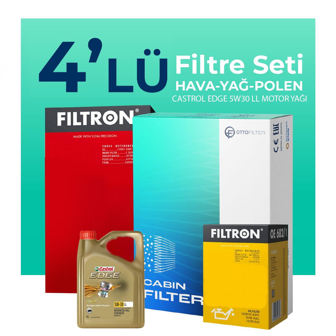 Filtron Hyundai Tucson 1.6 Dizel Filtre Bakım Seti Castrol Motor Yağlı (2018-2020) 4 Lü