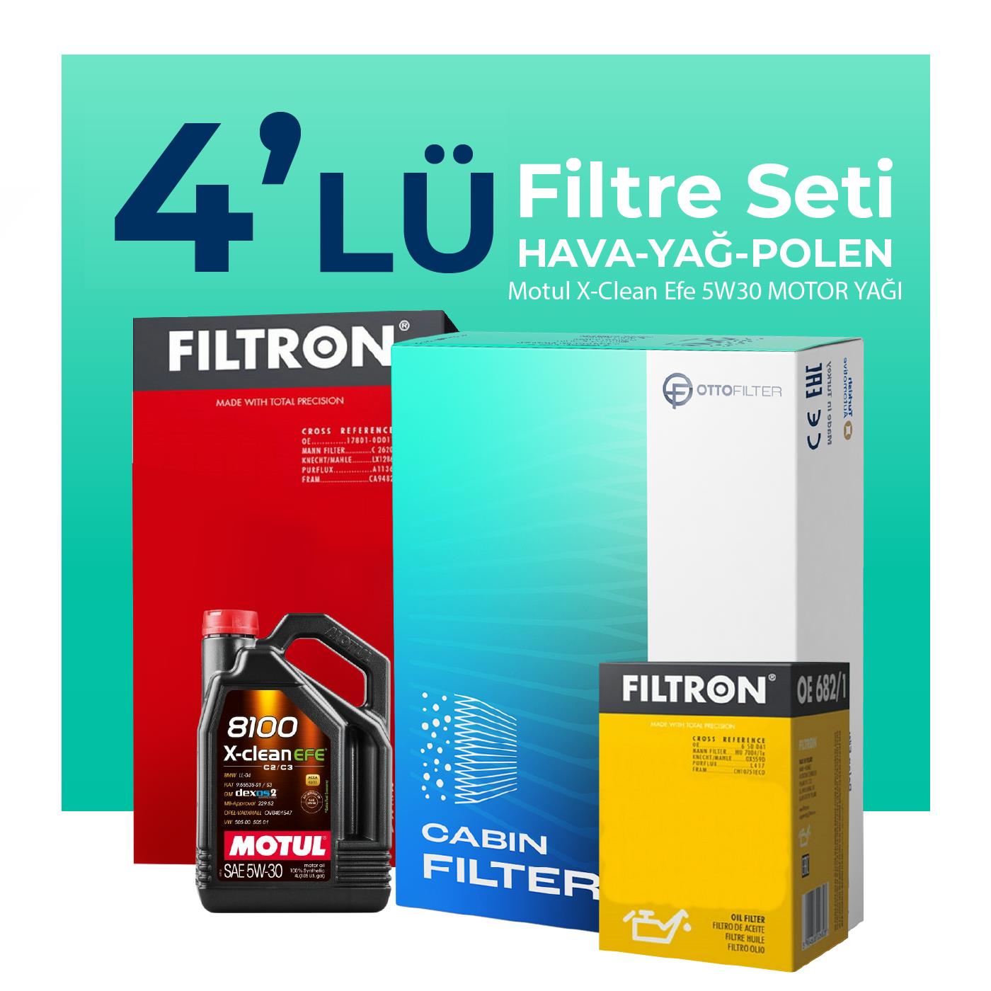 Filtron Hyundai Tucson 1.6 Dizel Filtre Bakım Seti Motul Motor Yağlı (2018-2020) 4 Lü
