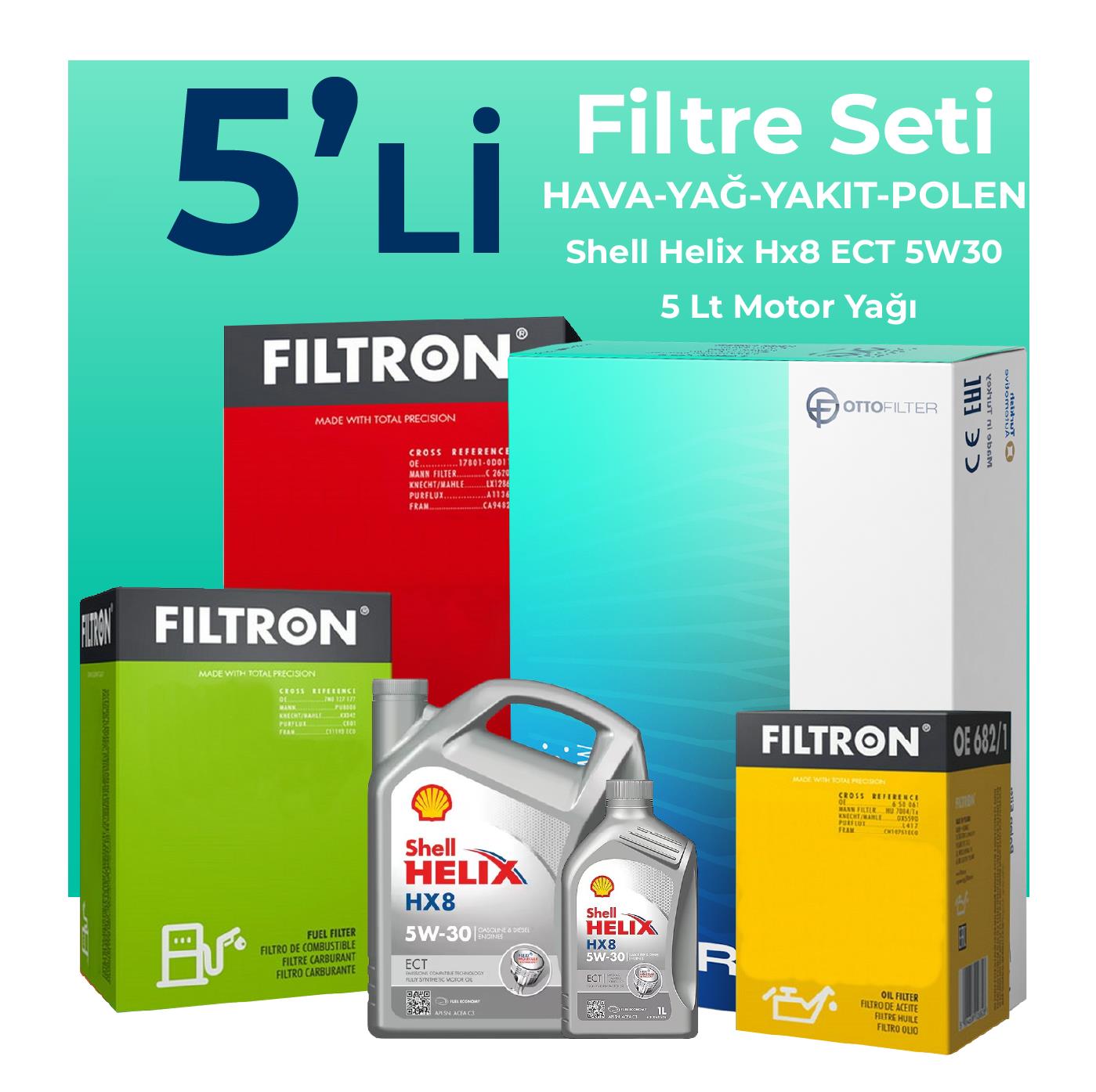 Filtron Hyundai Tucson 1.6 Dizel Filtre Bakım Seti Shell Motor Yağlı (2018-2020) 5 Li