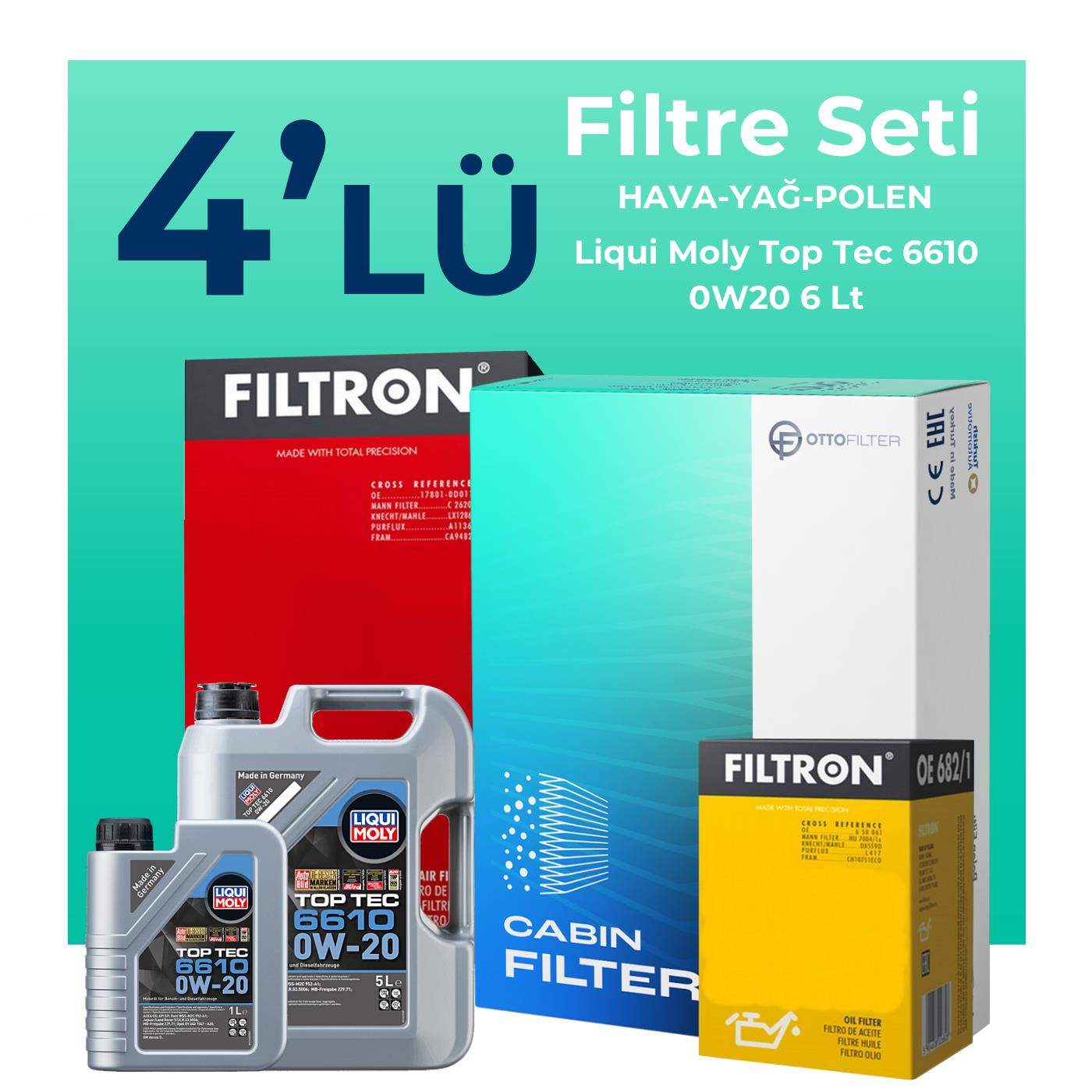 Filtron Land Rover Evoque 1.5 Benzinli Filtre Bakım Seti Liqui Moly Motor Yağlı (2020-2023) 4 Lü