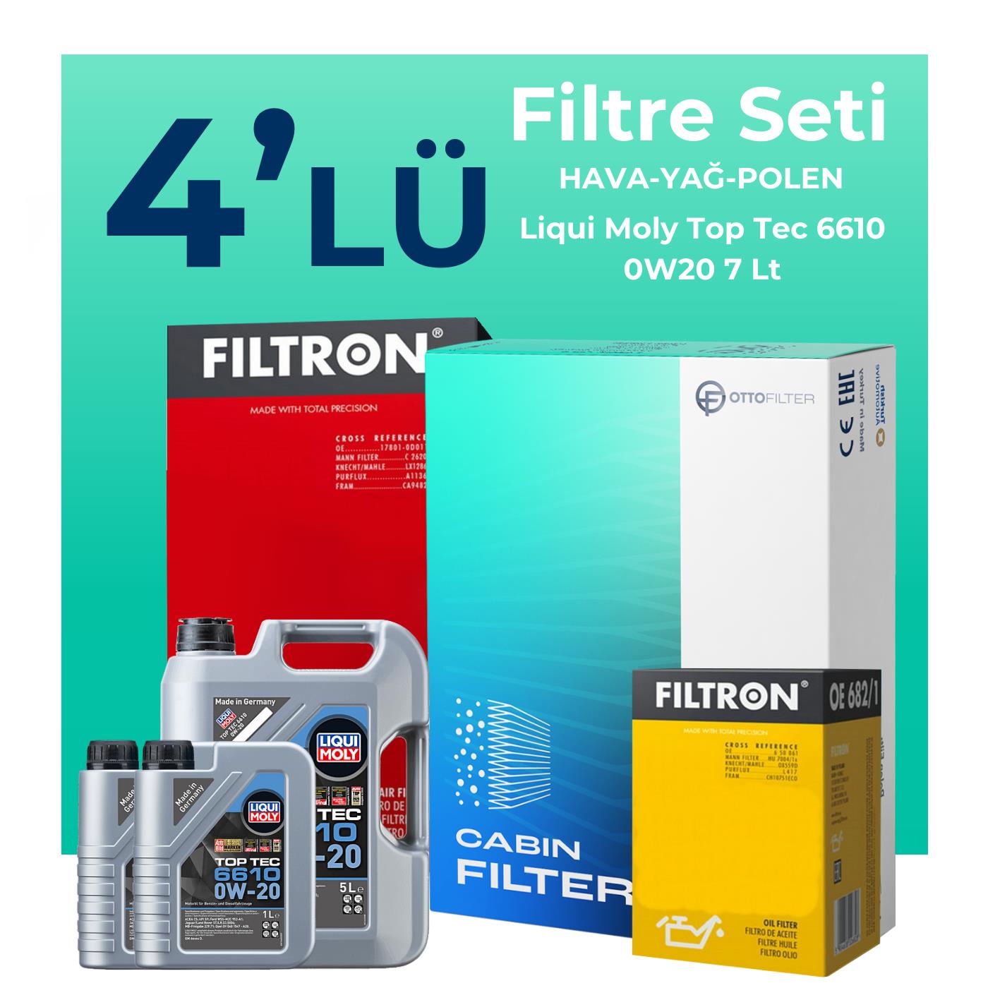 Filtron Range Rover Vogue 2.0 Benzin Filtre Bakım Seti Liqui Moly Motor Yağlı (2018-2021) 4 Lü