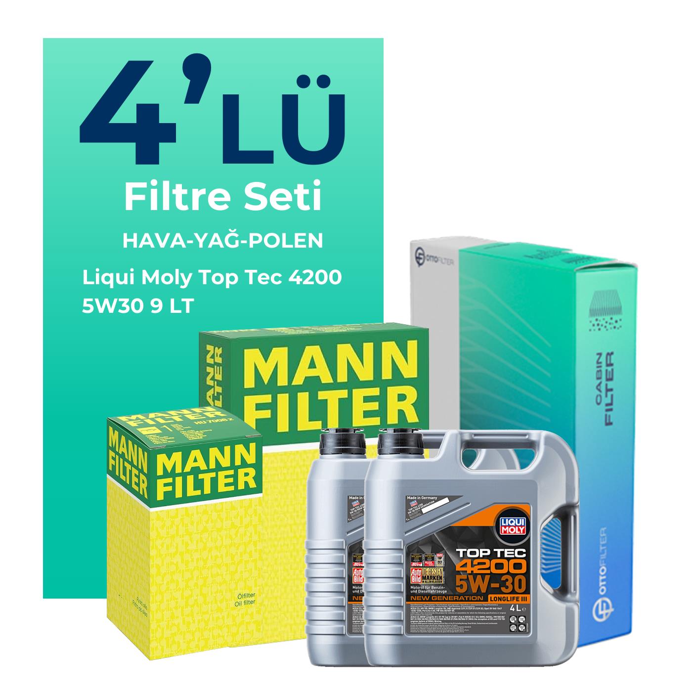 MANN Ford Ranger 3.0 Dizel Filtre Bakım Seti Liqui Moly Motor Yağlı (2022-2026) 4 Lü