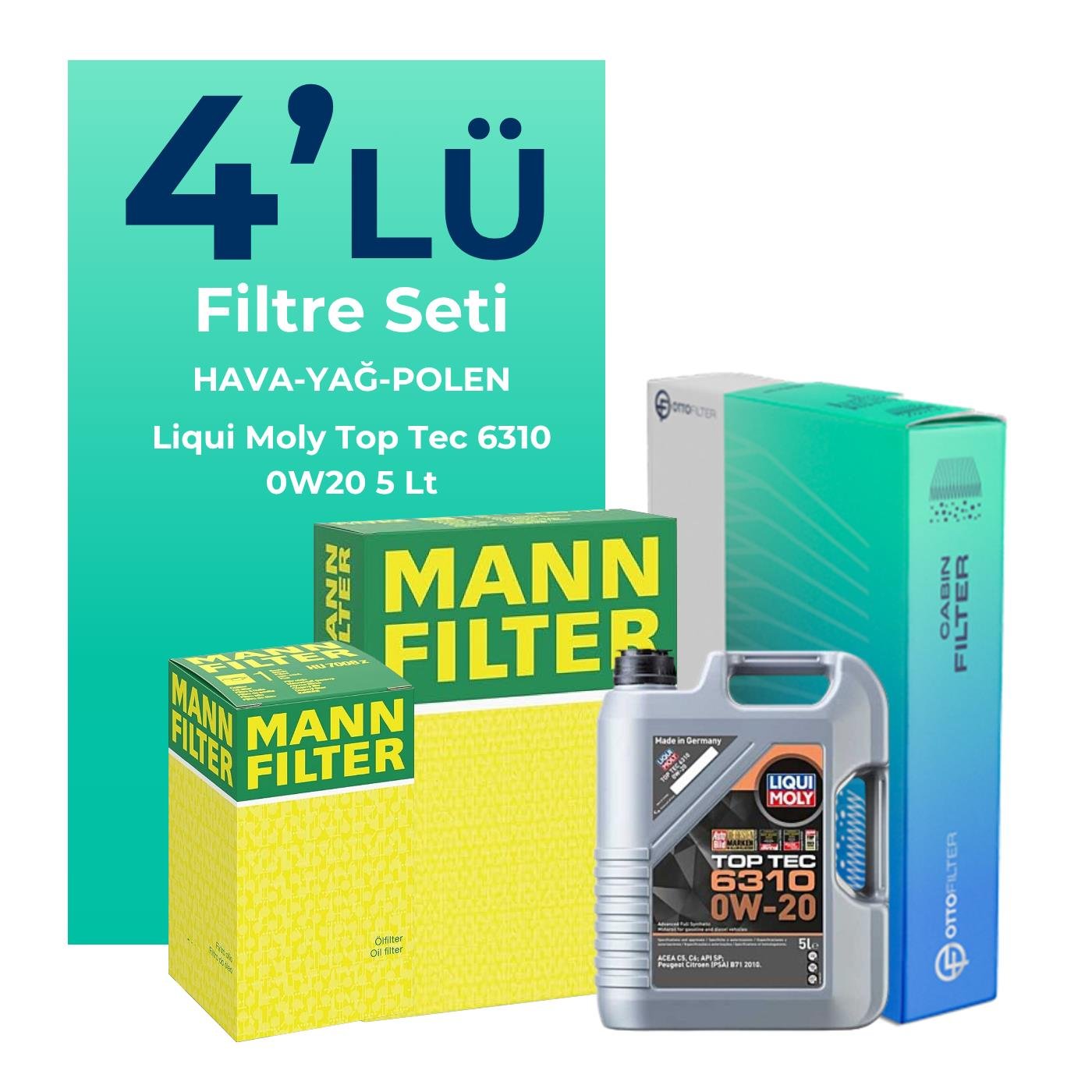 MANN Fiat Egea 1.3 Dizel Filtre Bakım Seti Liqui Moly Motor Yağlı (2019-2023) 4 Lü