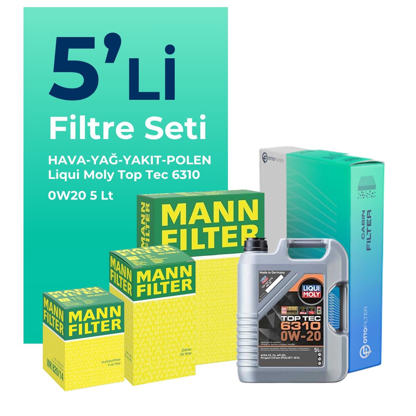 MANN Fiat Egea 1.6 Dizel Filtre Bakım Seti Liqui Moly Motor Yağlı (2015-2023) 5 Li