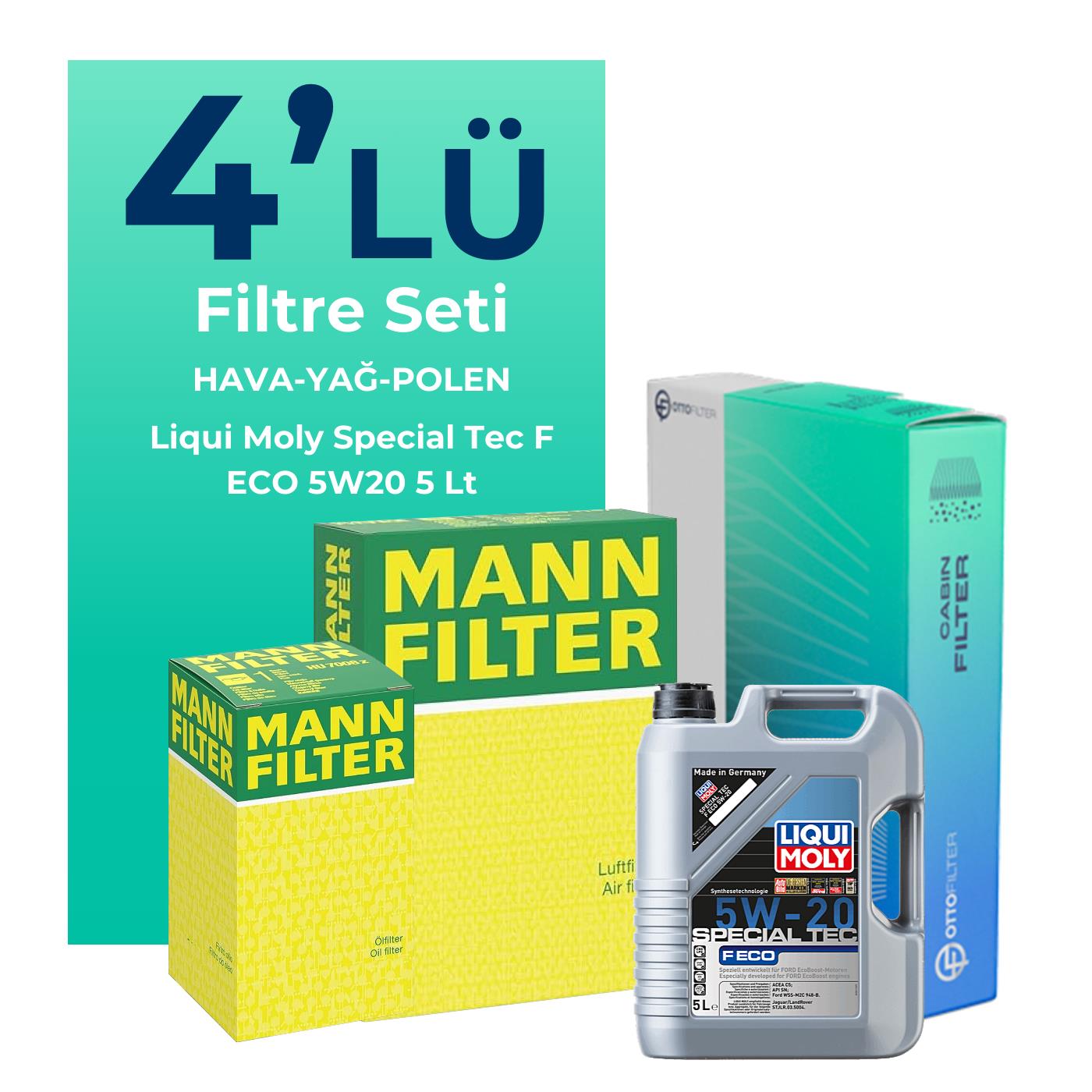 MANN Ford Kuga 1.5 Benzin Filtre Bakım Seti Liqui Moly Motor Yağlı (2019-2023) 4 Lü