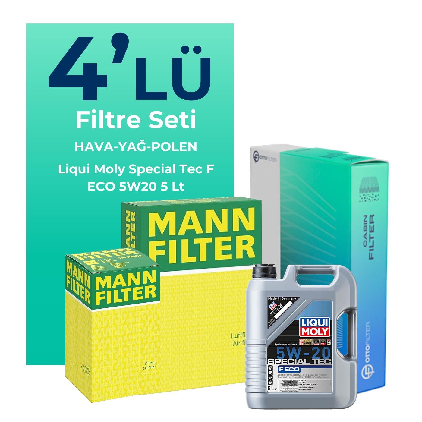 MANN Ford Mondeo 1.5 Benzin Filtre Bakım Seti Liqui Moly Motor Yağlı (2015-2021) 4 Lü