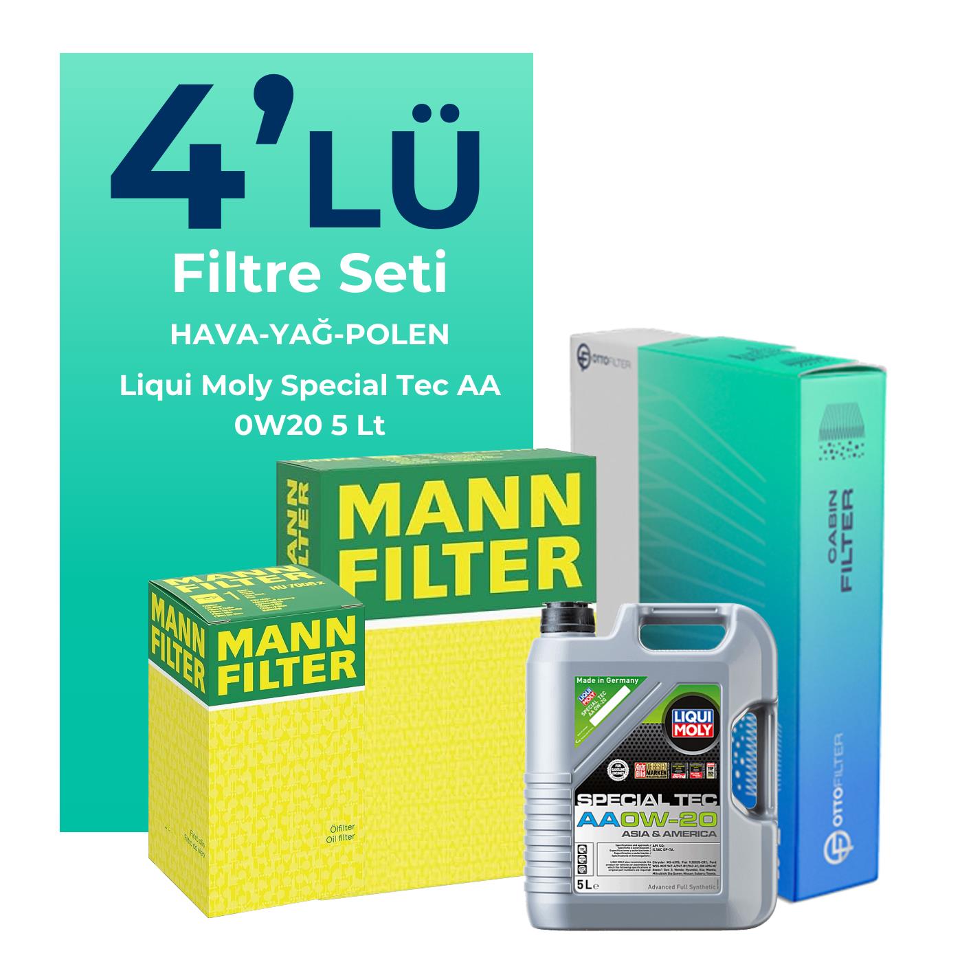 Mann Kia Ceed 1.5 Benzin Filtre Bakım Seti Liqui Moly Motor Yağlı (2019-2024) 4 Lü