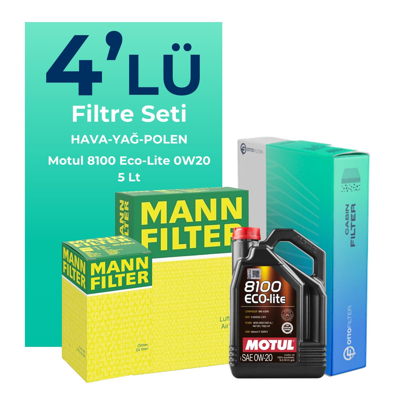 Mann Kia Ceed 1.5 Benzin Filtre Bakım Seti Motul Motor Yağlı (2019-2024) 4 Lü