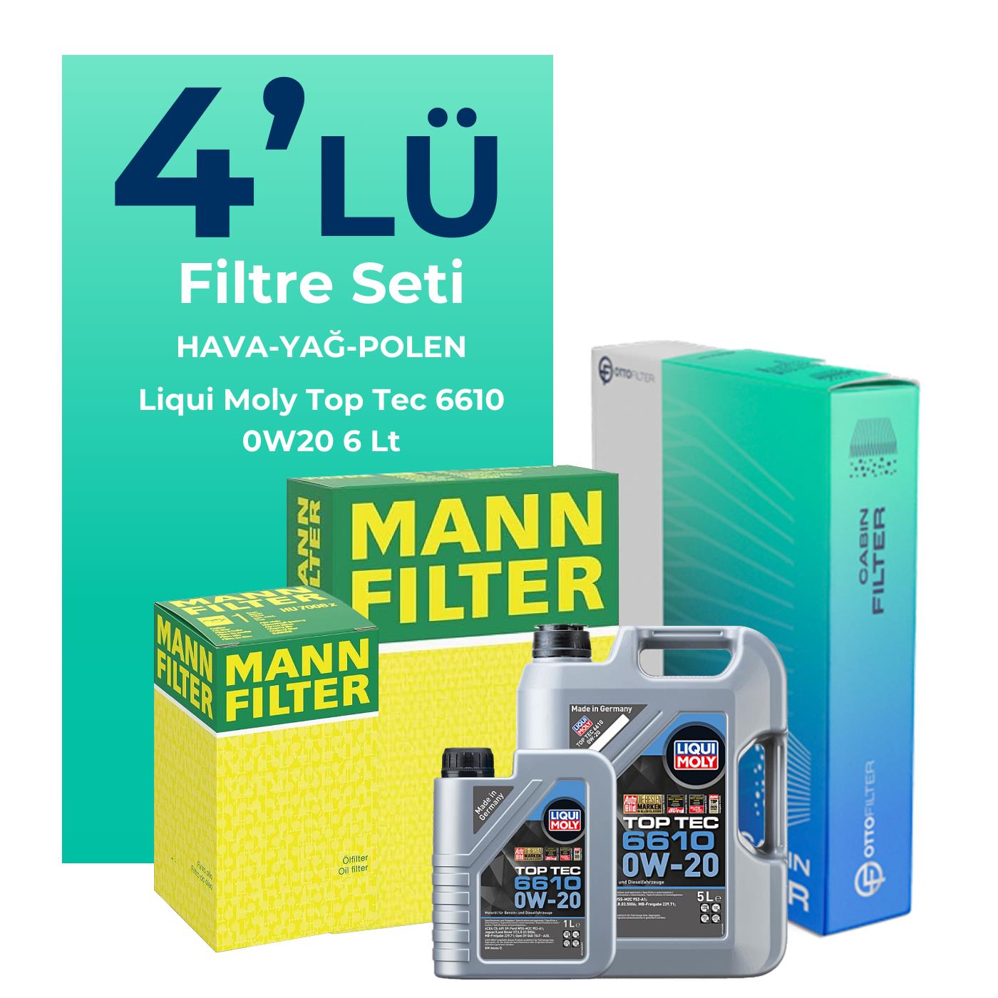 MANN Land Rover Evoque 1.5 Benzinli Filtre Bakım Seti Liqui Moly Motor Yağlı (2020-2023) 4 Lü