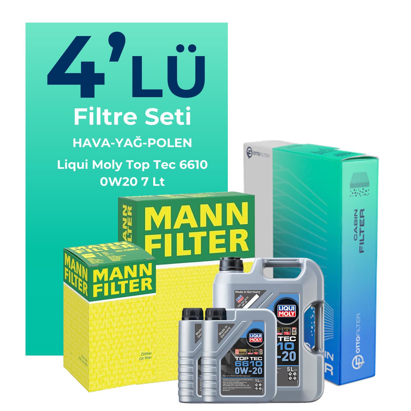 MANN Range Rover Vogue 2.0 Benzin Filtre Bakım Seti Liqui Moly Motor Yağlı (2018-2021) 4 Lü