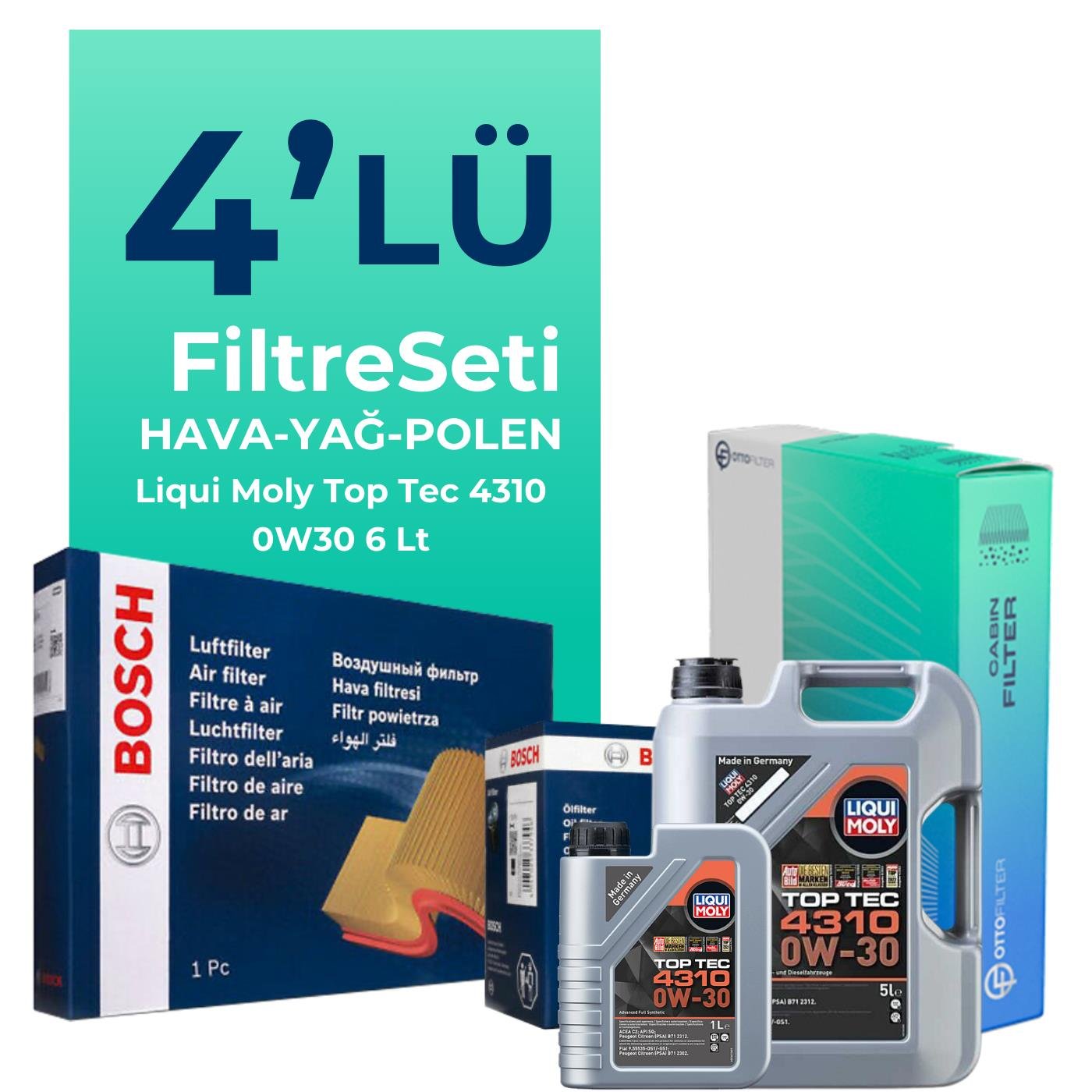 Bosch Fiat Ducato 2.2 Dizel Filtre Bakım Seti Liqui Moly Motor Yağlı (2021-2024) 4 Lü