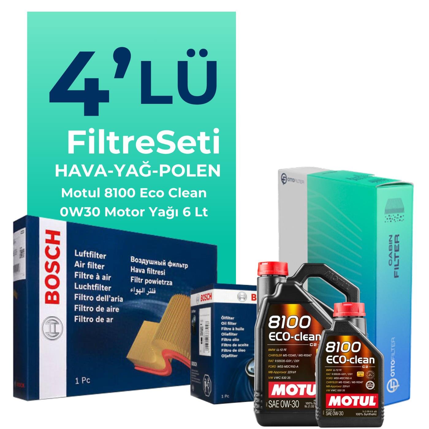 Bosch Fiat Ducato 2.2 Dizel Filtre Bakım Seti Motul Motor Yağlı (2021-2024) 4 Lü