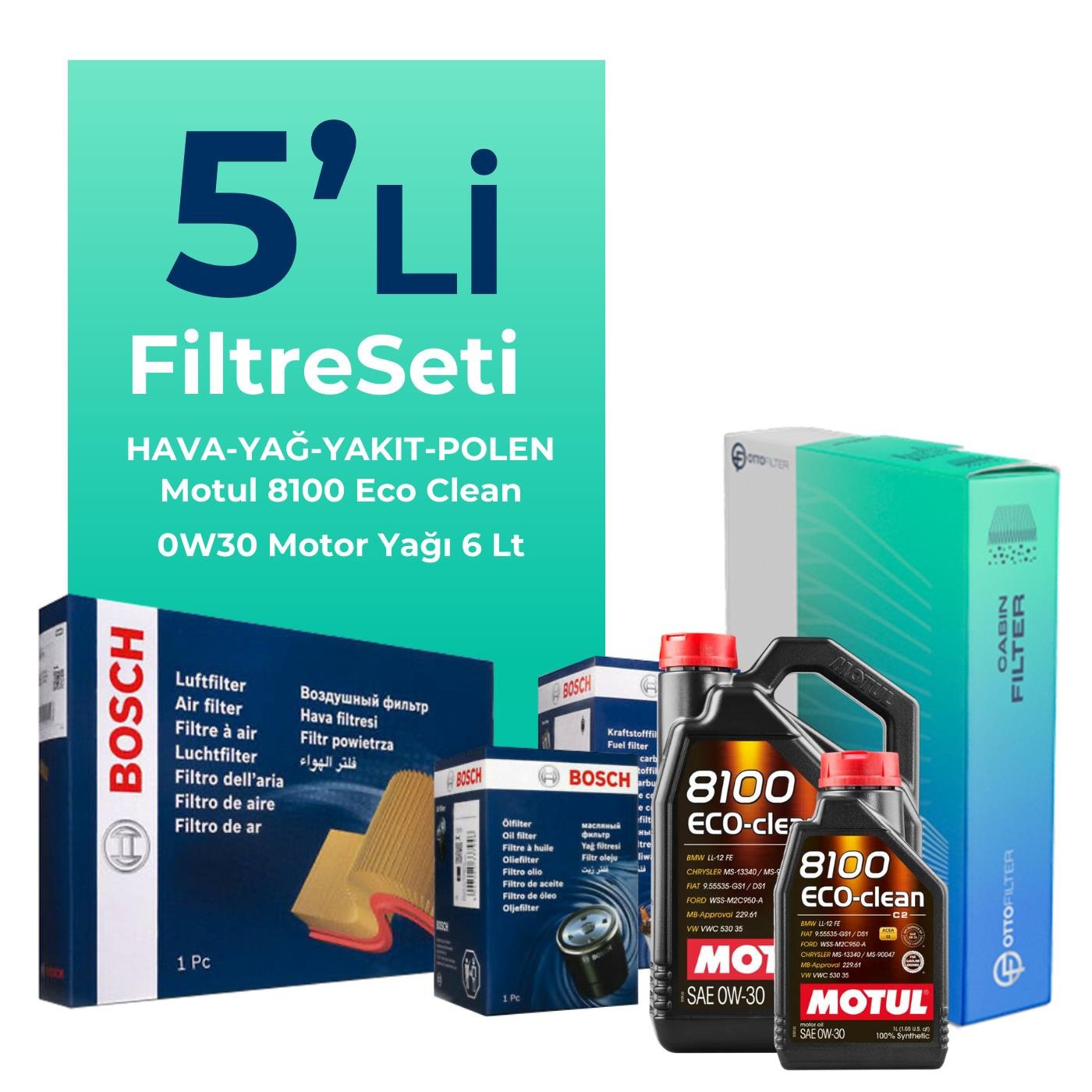 Bosch Fiat Ducato 2.2 Dizel Filtre Bakım Seti Motul Motor Yağlı (2021-2024) 5 Li