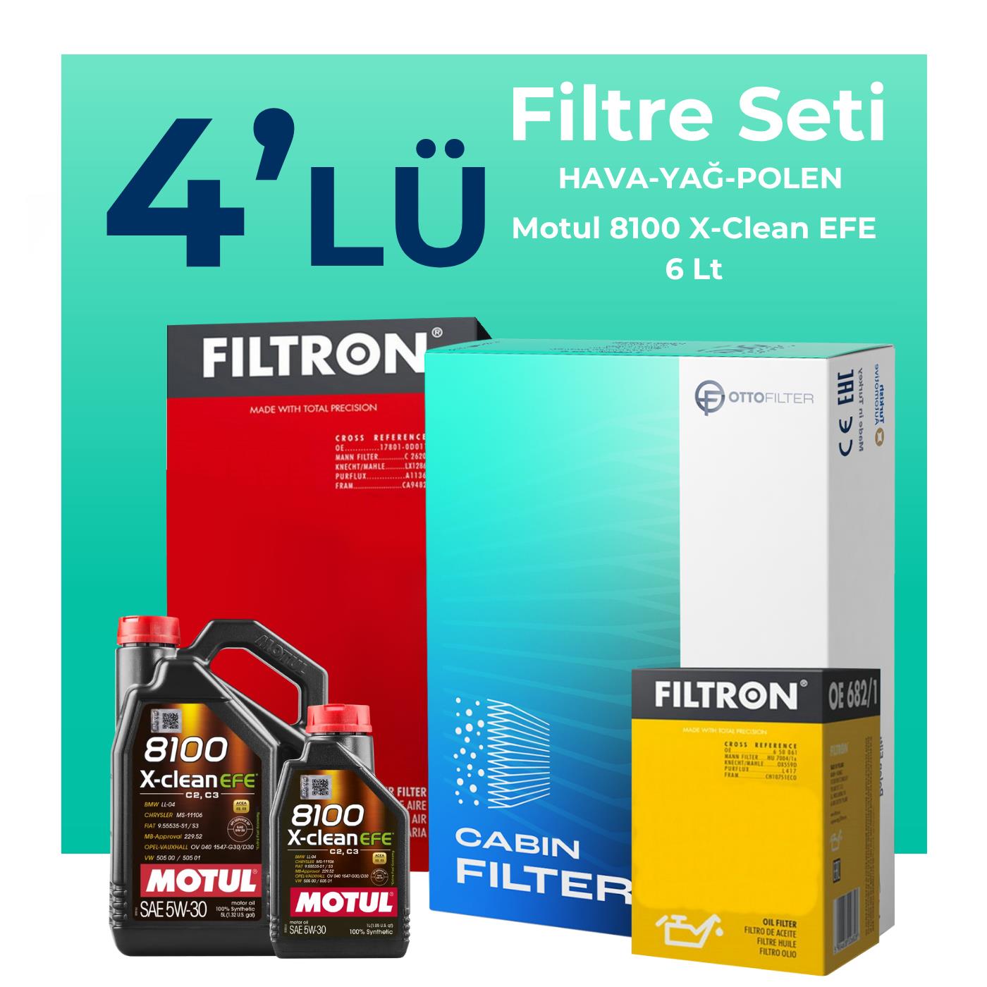 Filtron Toyota Rav 4 2.0 Dizel Filtre Bakım Seti Motul Motor Yağlı (2012-2015) 4 Lü